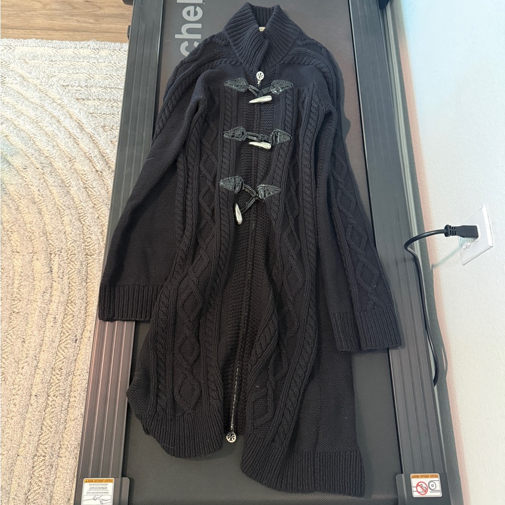Tory Burch Wool Cable Knit Toggle Sweater Coat Cardigan M